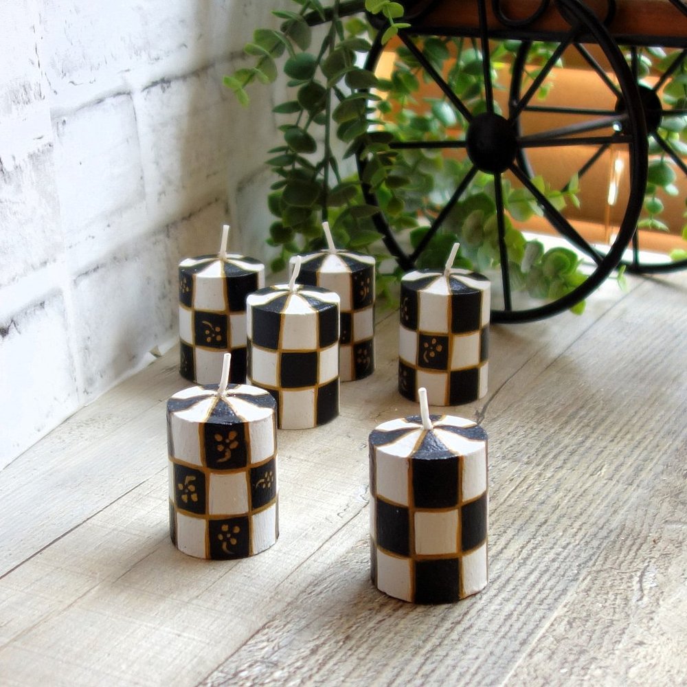 Courtly Whimsy Candle Black White Check Tall Tealight Candle Checked Votive - Picture 7 of 7
